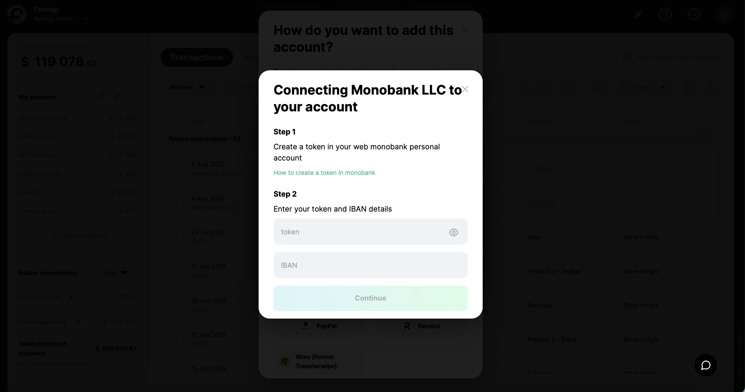 Connecting integration in Finmap