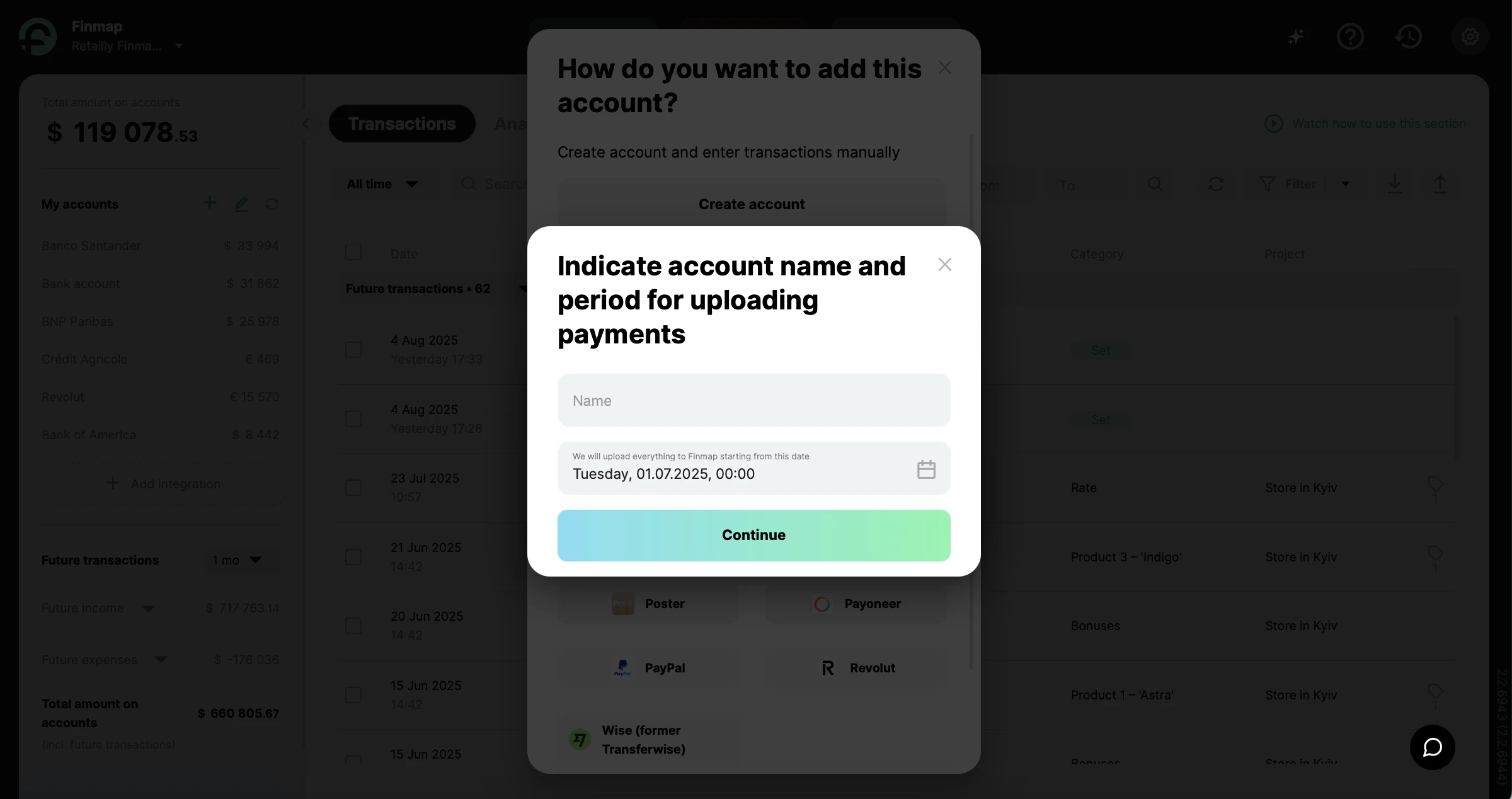 Specify the date and account name