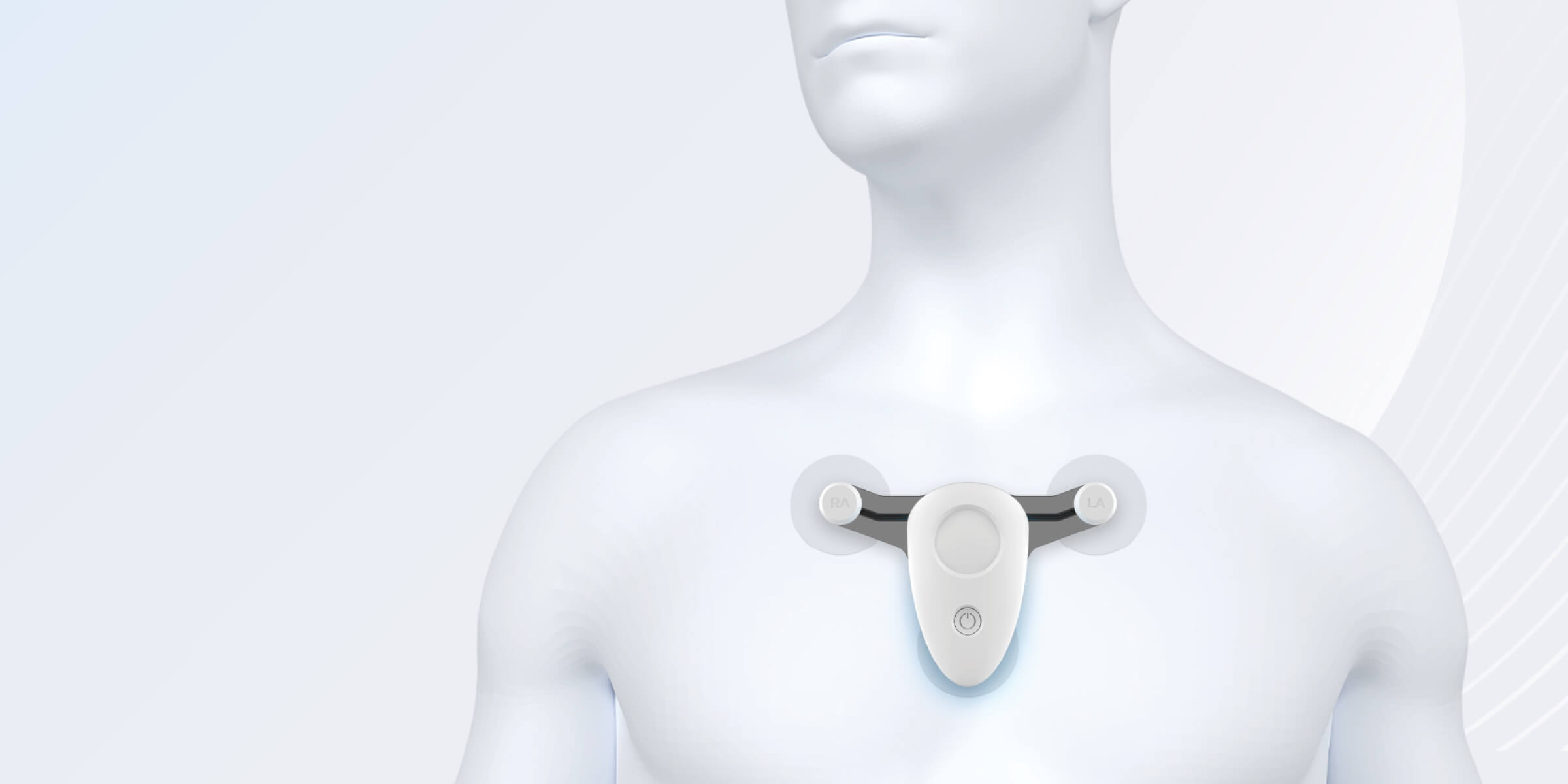 Illustration of a wearable medical device attached to the upper chest of a human figure.