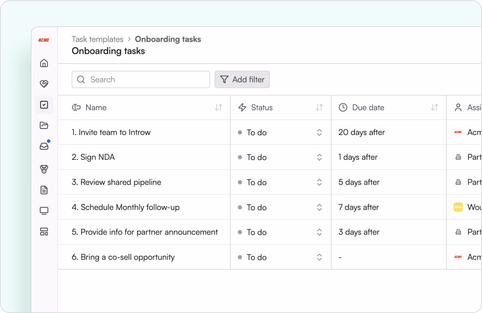 onboarding taks dashboard