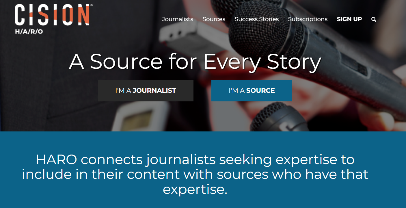 Homepage of Cision HARO