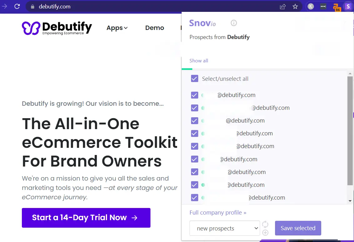 Snov.io email finder extension