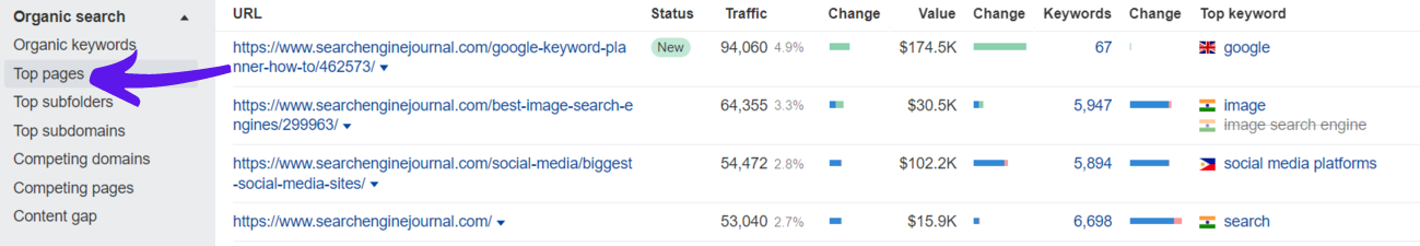 Top pages view on Ahrefs