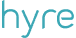 Turquoise circle with white lowercase text spelling 'hyre'.