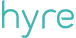 Hyre wordmark logo in teal lowercase letters with stylized letter r.