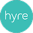 Turquoise circle with white lowercase text spelling 'hyre'.