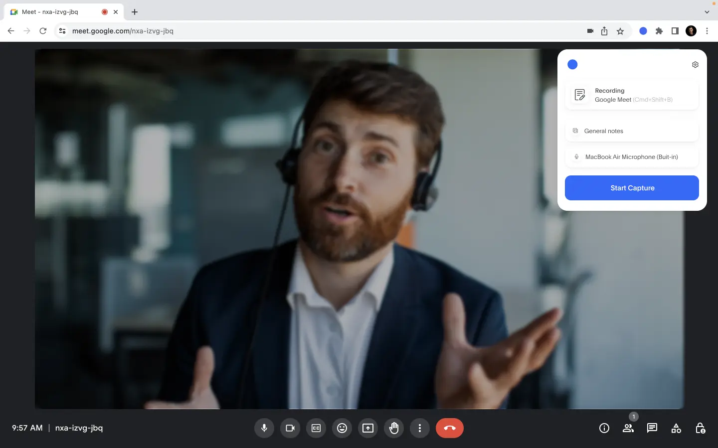 Record Google Meet via the Bluedot extension 