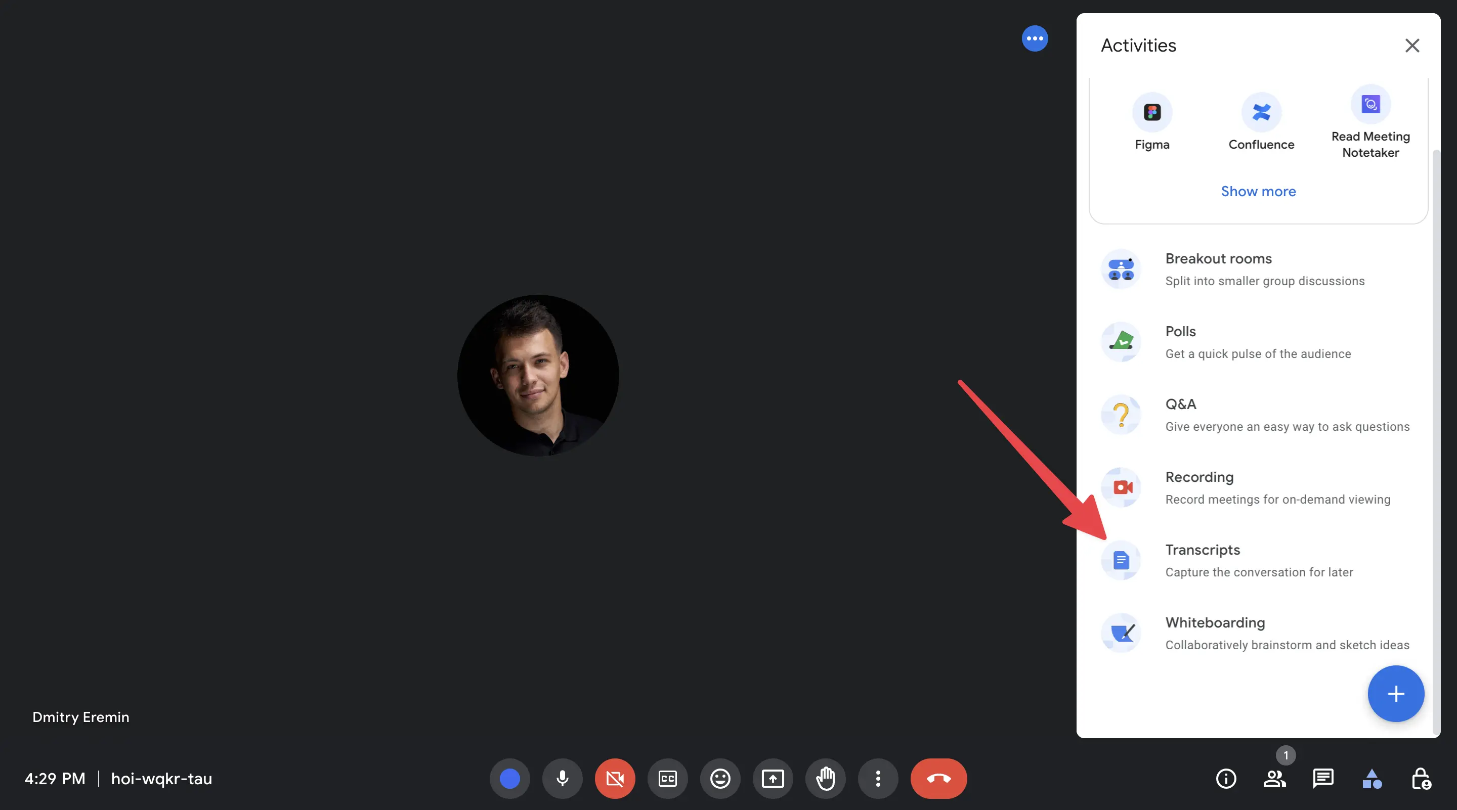 Google Meet transcription