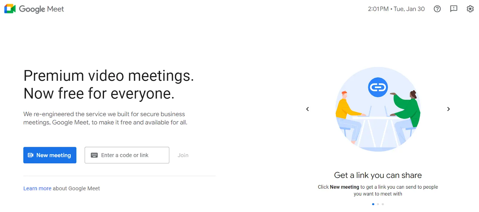 Google Meet Homepage