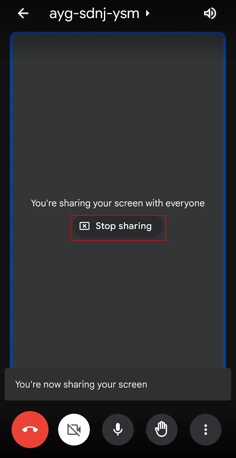 How to end screen sharing for Android mobile