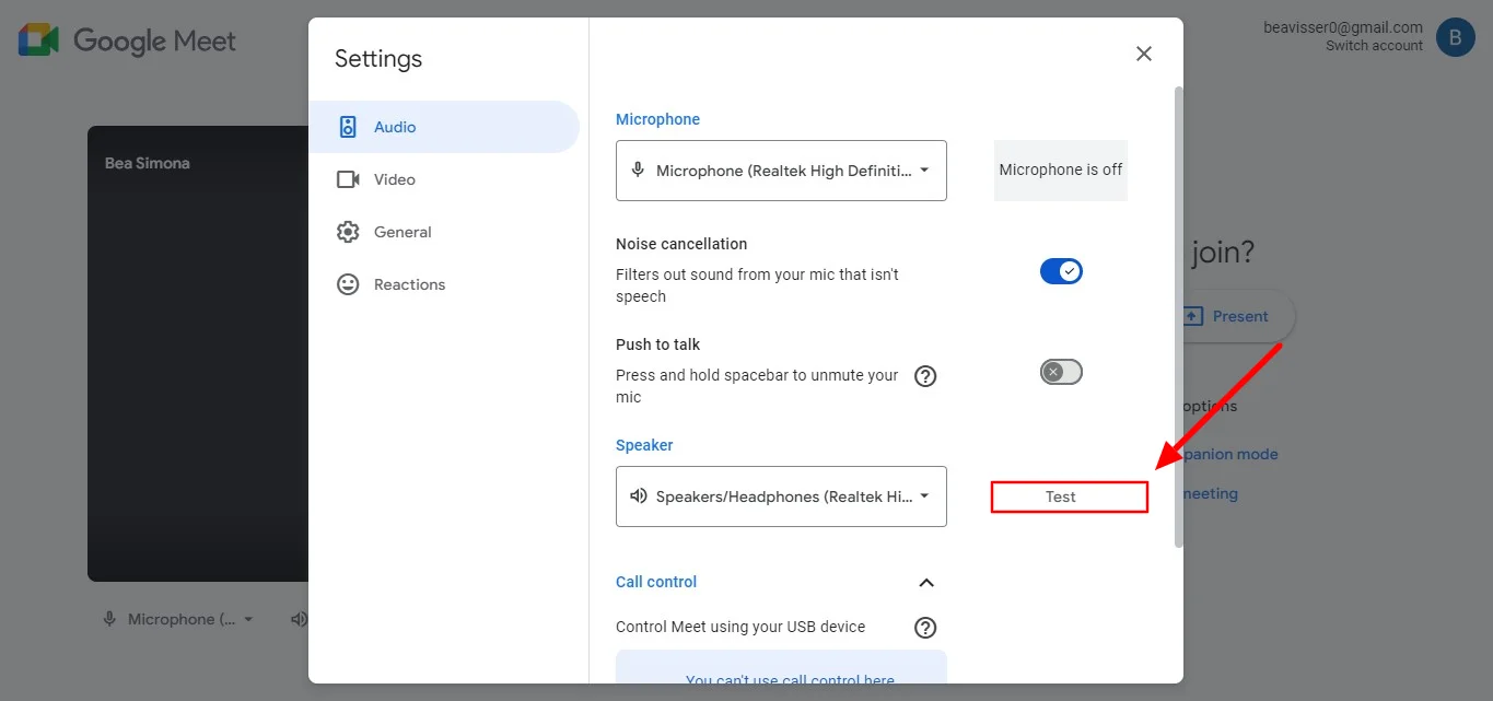 Google Meet Audio Settings