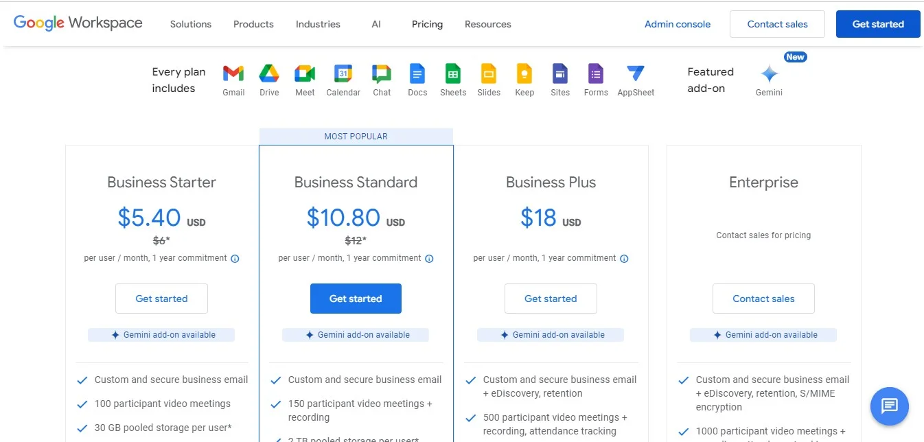 Google Meet pricing