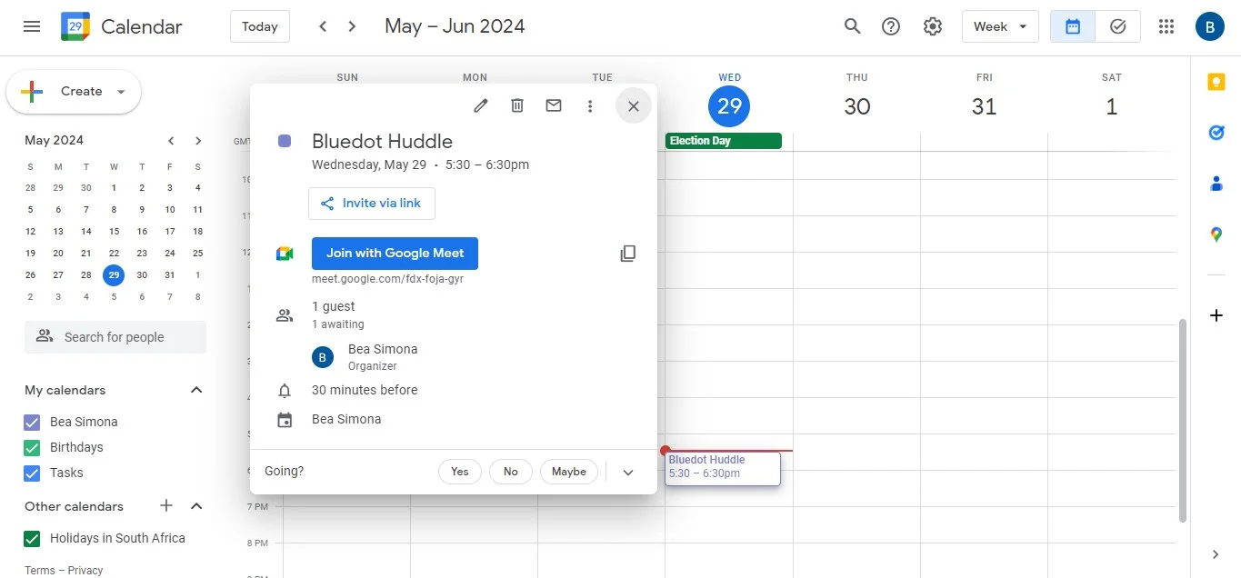 Google Calendar event details