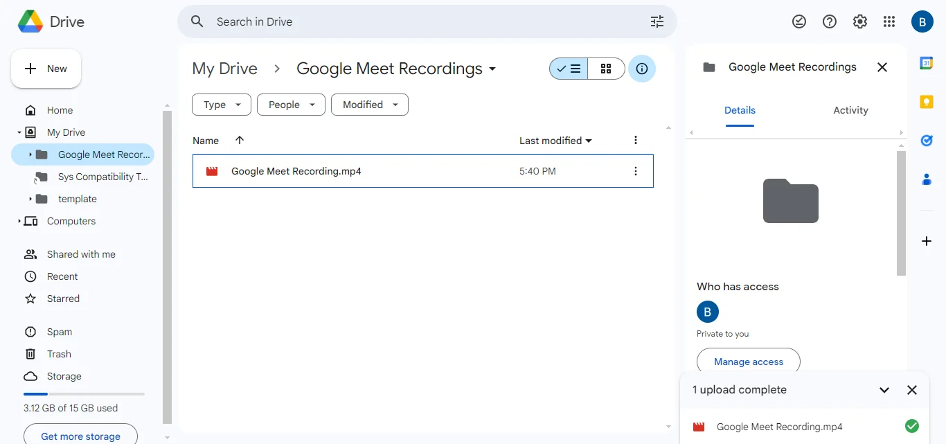 How to find Google Meet recordings