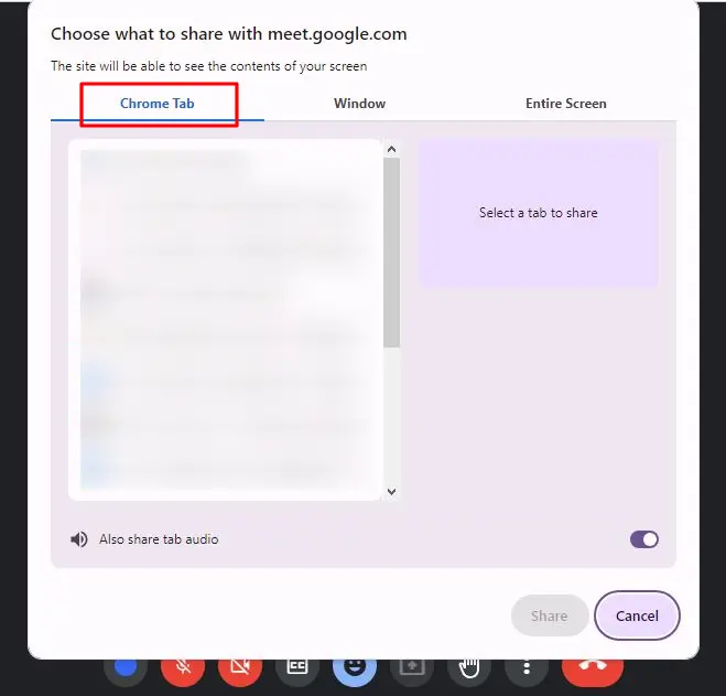 How to present chrome tab