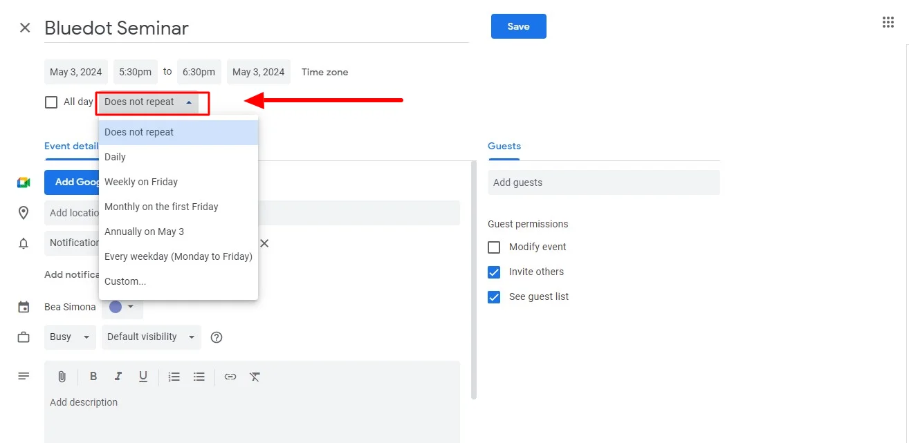 How to set up meeting recurrence in Calendar