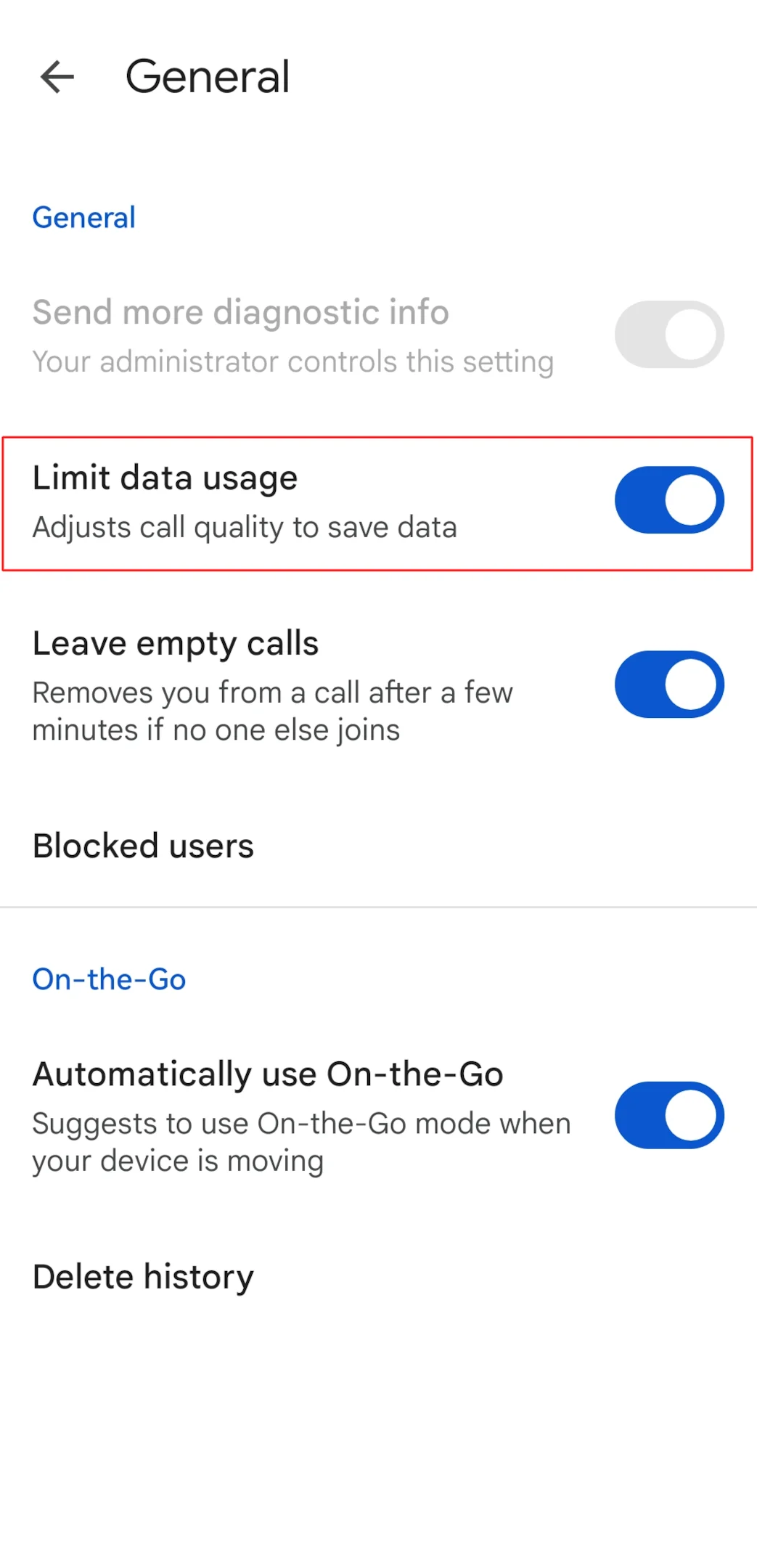 How to minimize cellular usage during Google Meet on Android