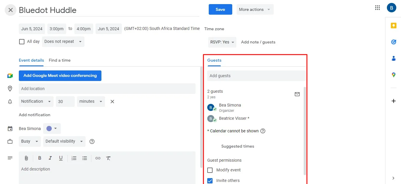 How to manage meeting access with Google Calendar