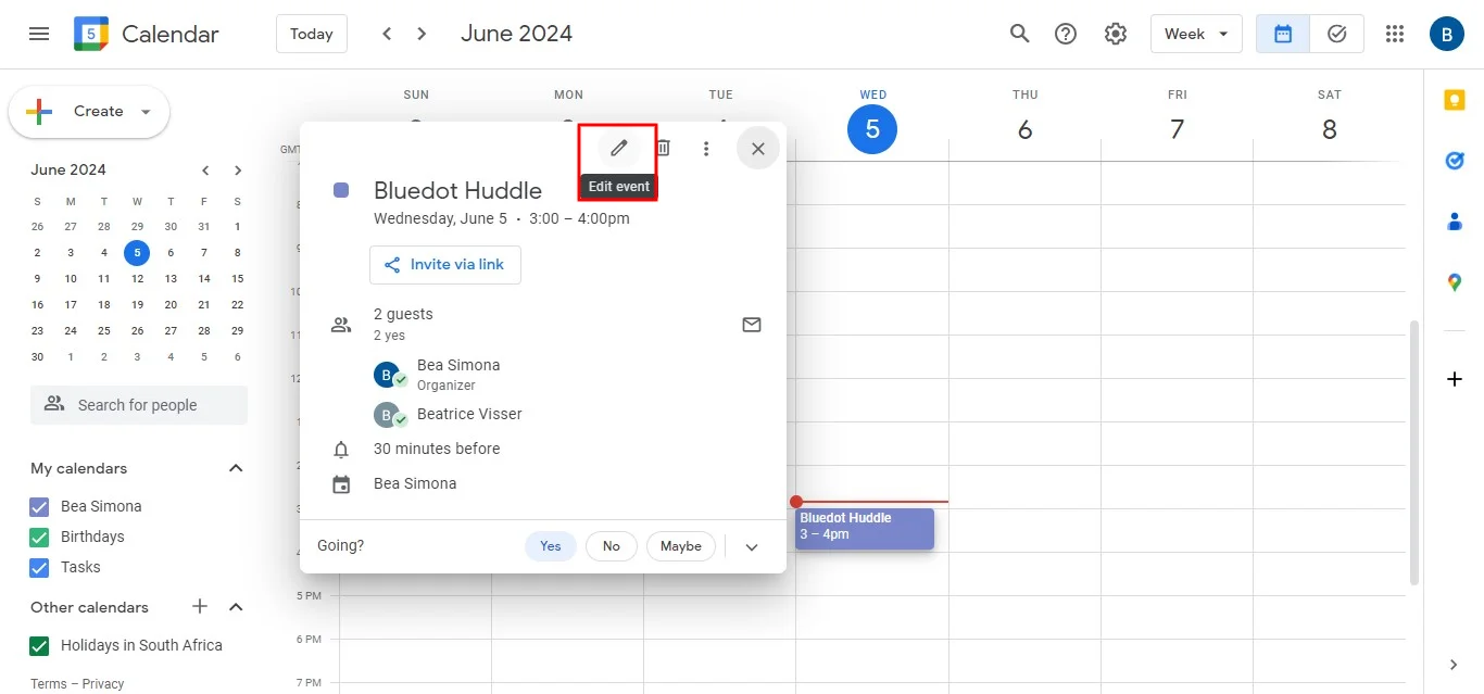 How to edit event settings in Google Calendar