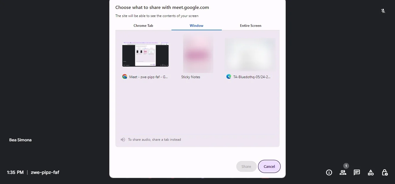 How to choose what to share in Google Meet