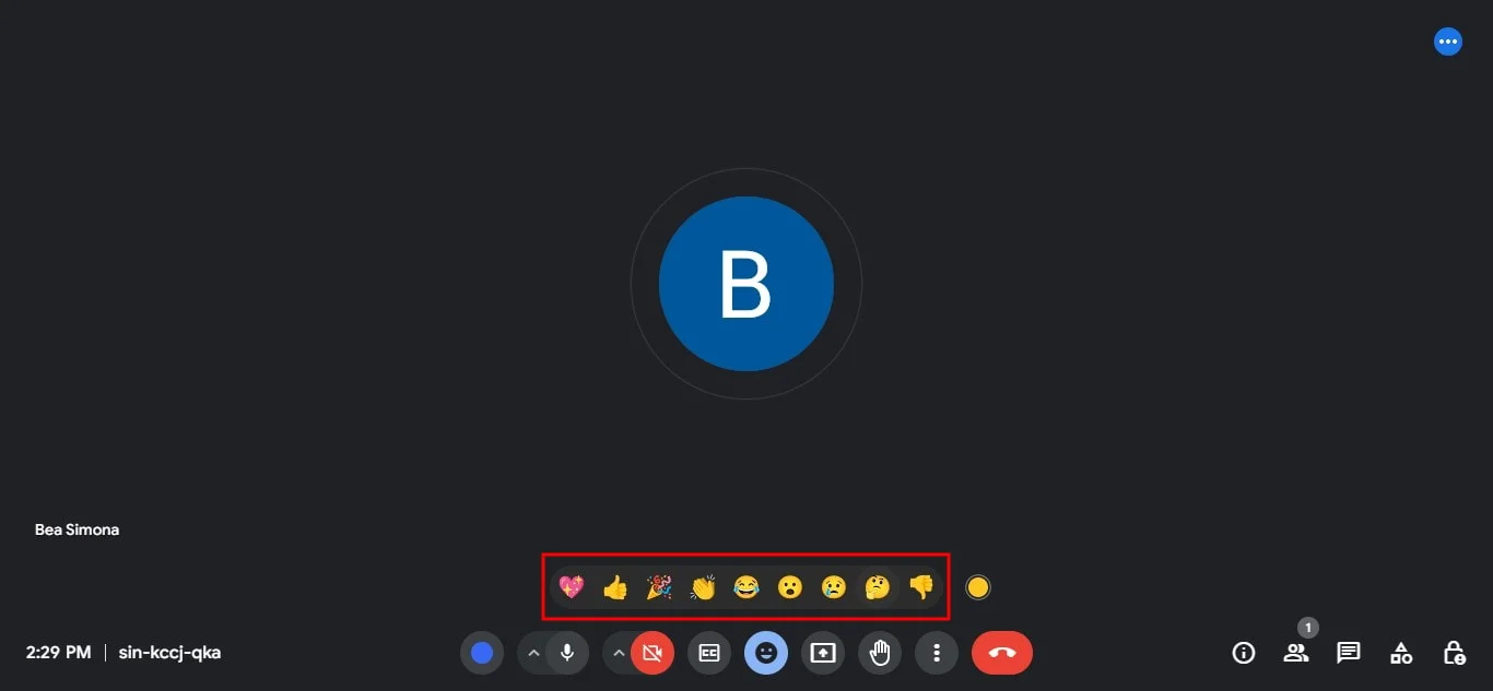 how to send reactions during a Google Meet meeting