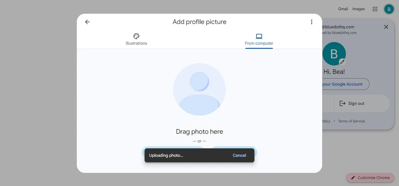 How to upload Google profile photo from PC