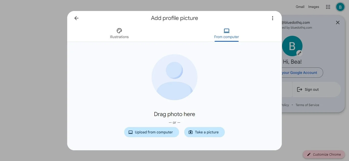 How to upload a photo for Google profile from PC