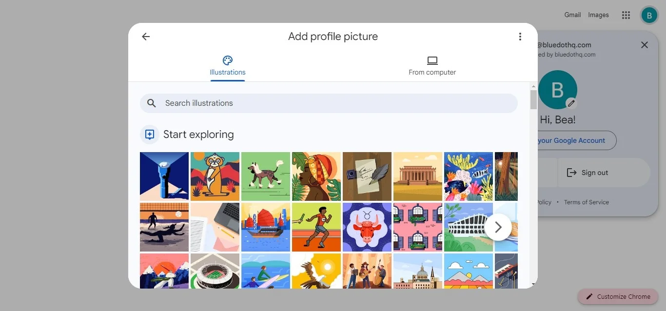 How to select an illustration for Google profile picture