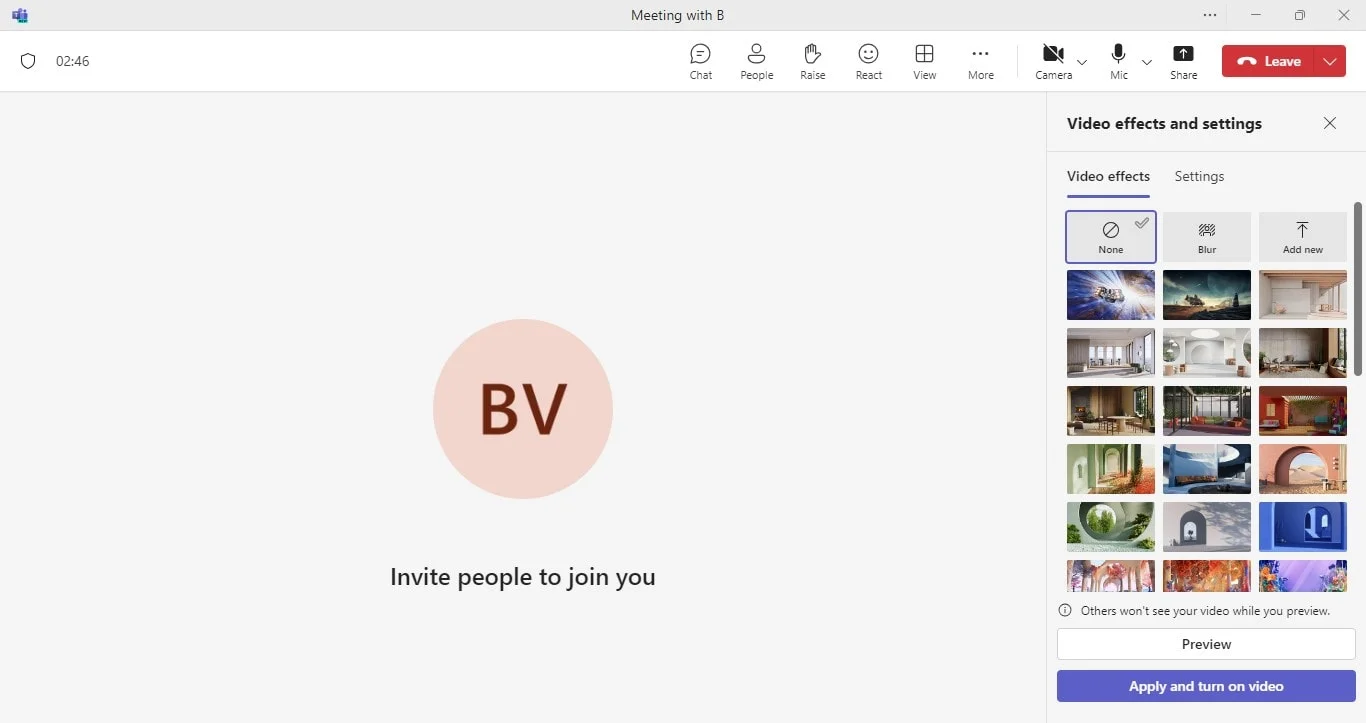 How to select a new meeting background in Microsoft Teams