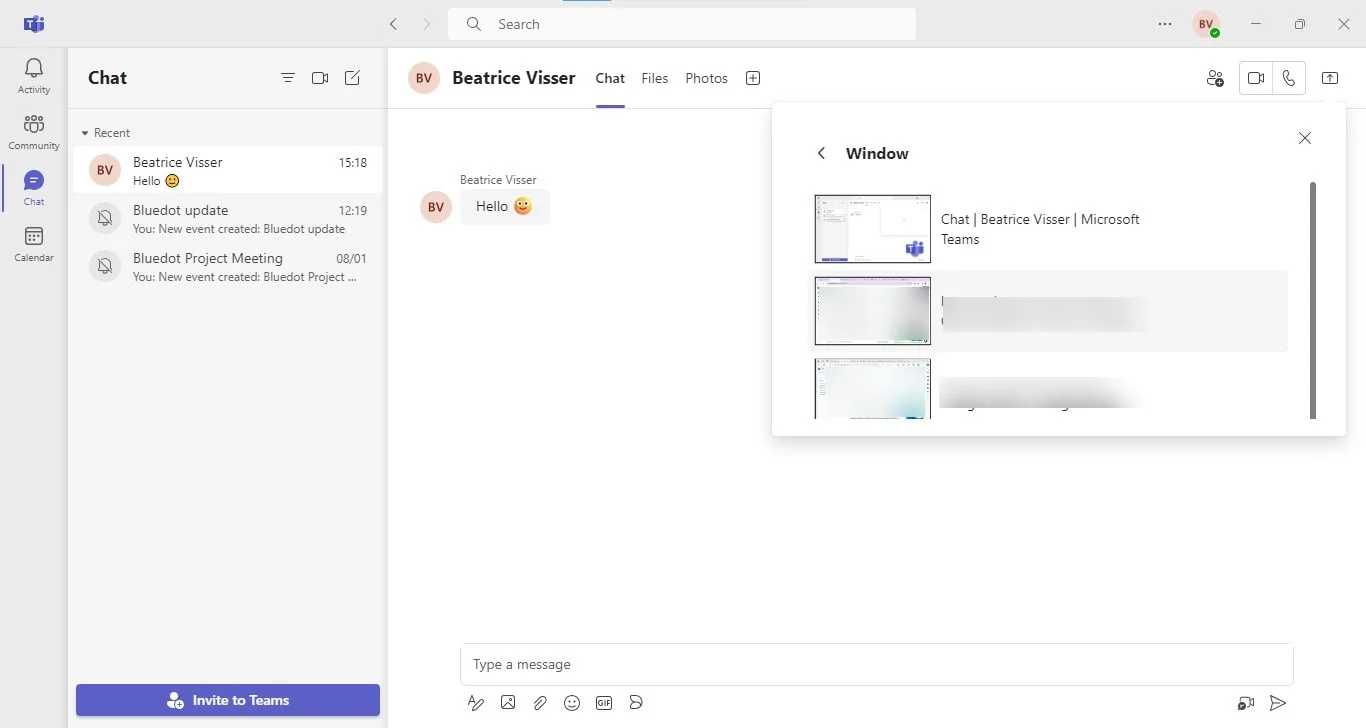 How to share a specific window In Microsoft Teams chat