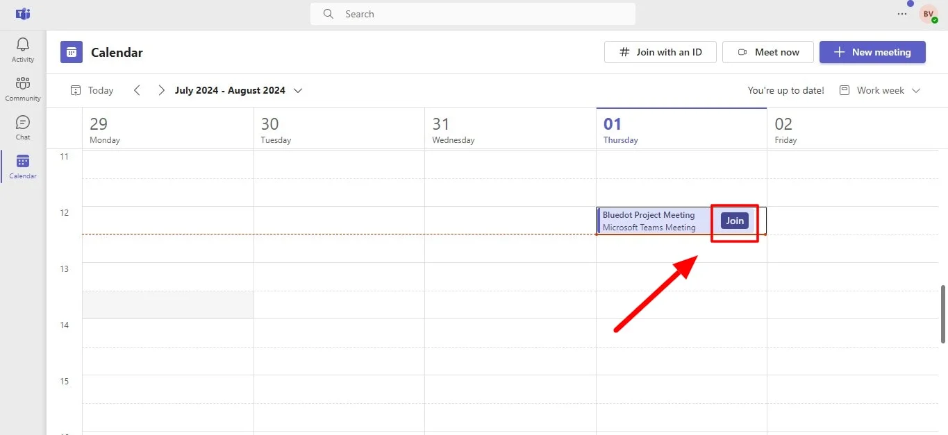 How to join a Teams Meeting using Calendar in a web browser