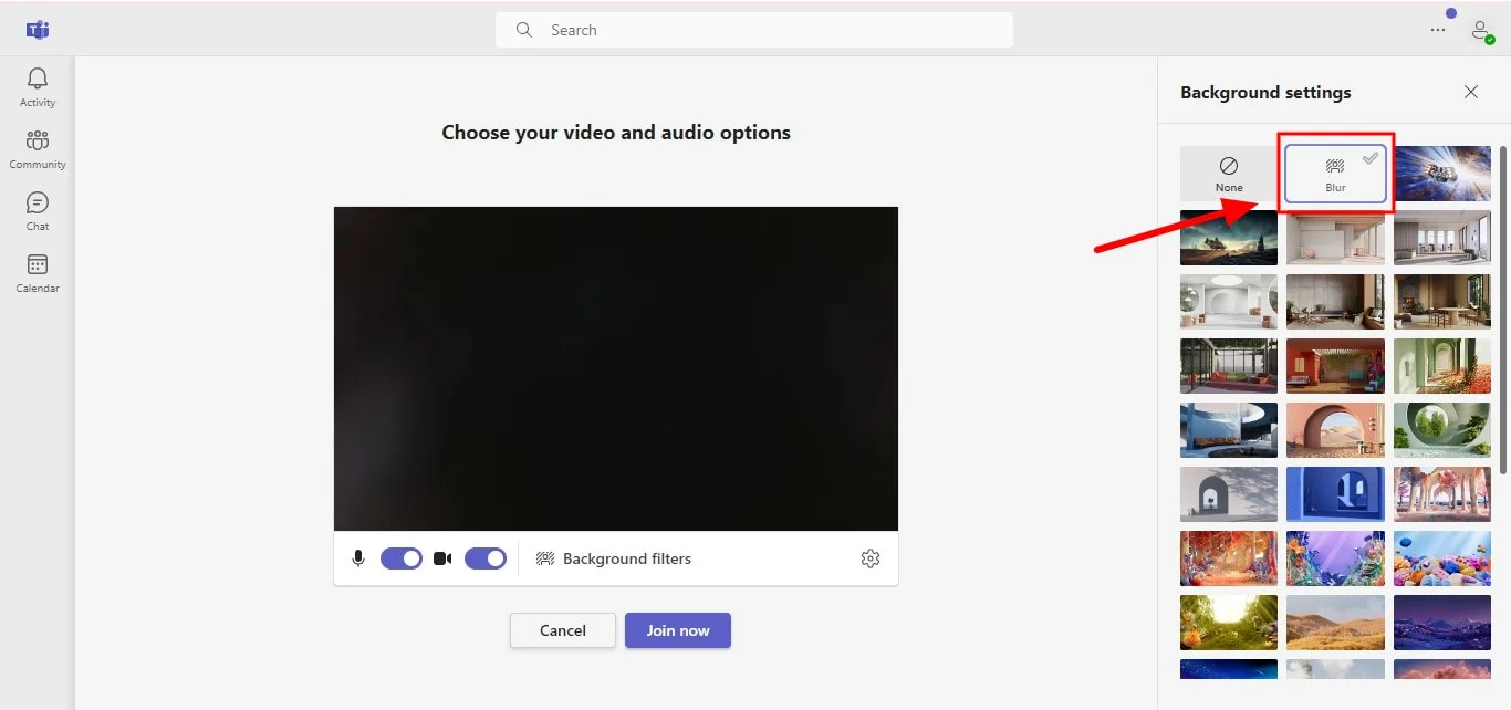 How to blur my background in Teams on Windows before the meeting