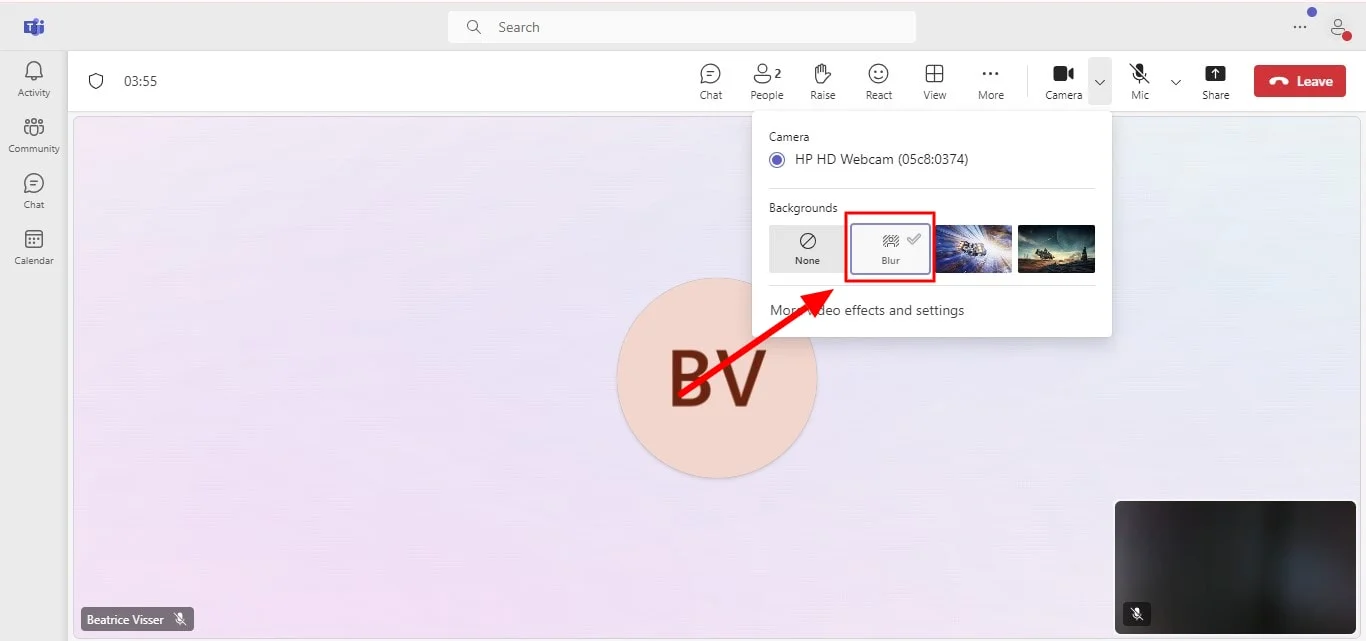 How to blur background in Teams on Windows mid-meeting