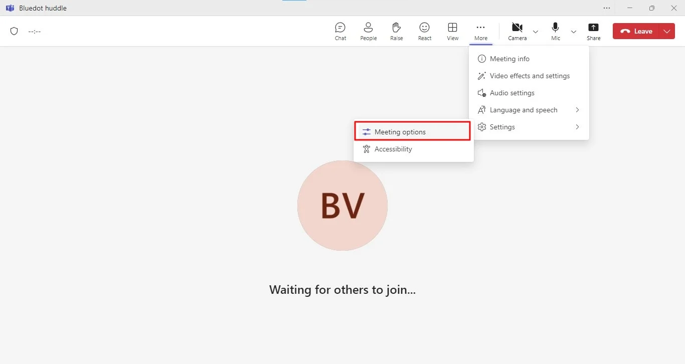 Meeting Options in Microsoft Teams