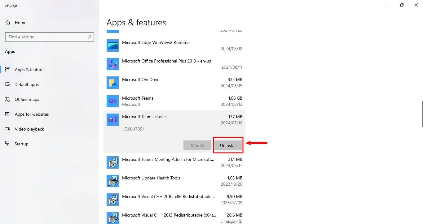 how to uninstall Microsoft Teams