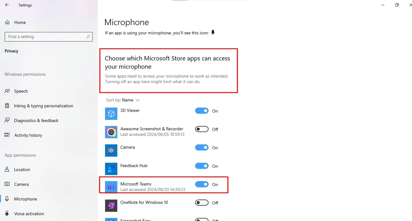 How to adjust microphone access settings in Microsoft Teams