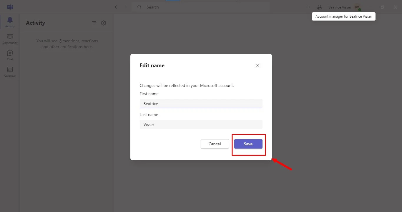 How to change display Name in the Microsoft Teams app