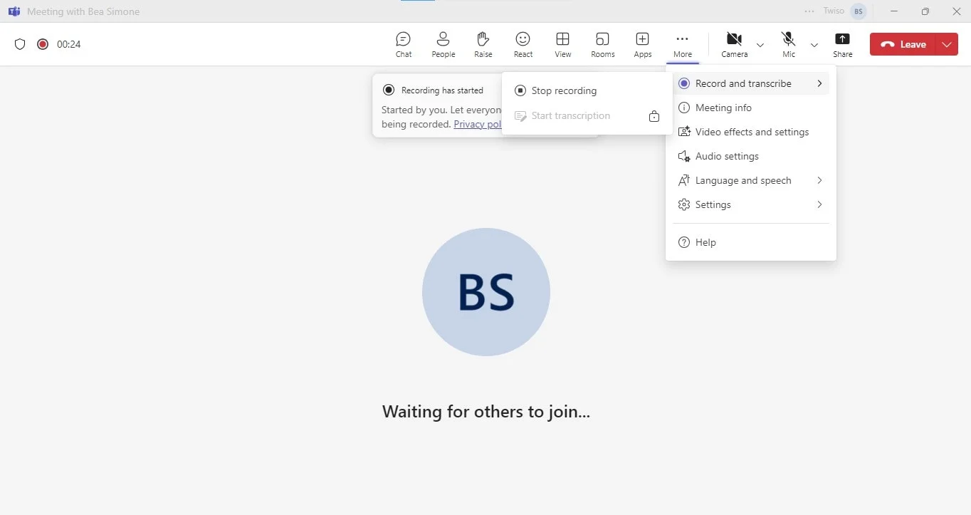 How to stop meeting recording in Microsoft Teams