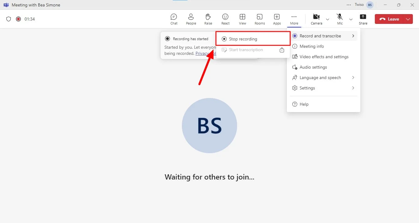 How to stop recording a Teams meeting