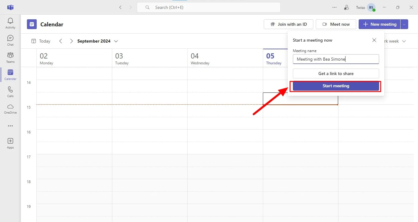 How to start a solo meeting in Microsoft Teams