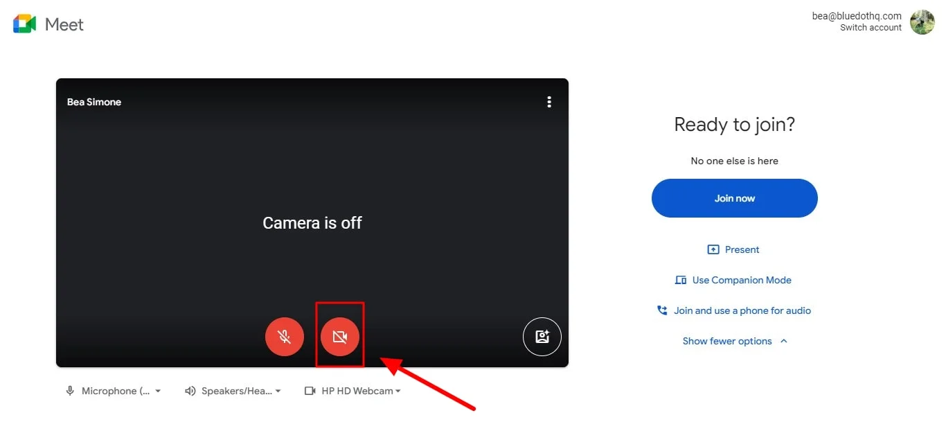 how to disable camera before joining a Google Meet meeting