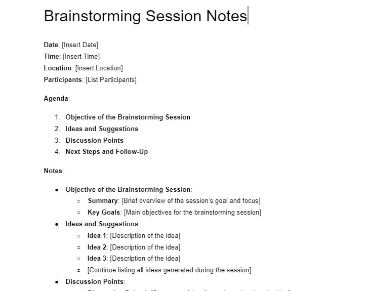 Brainstorming session Google Meet notes template