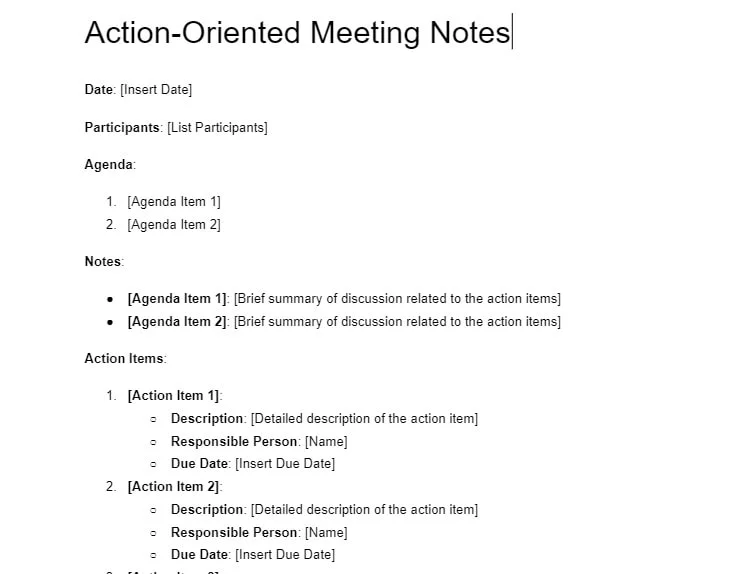 action-oriented meeting Google Meet notes template