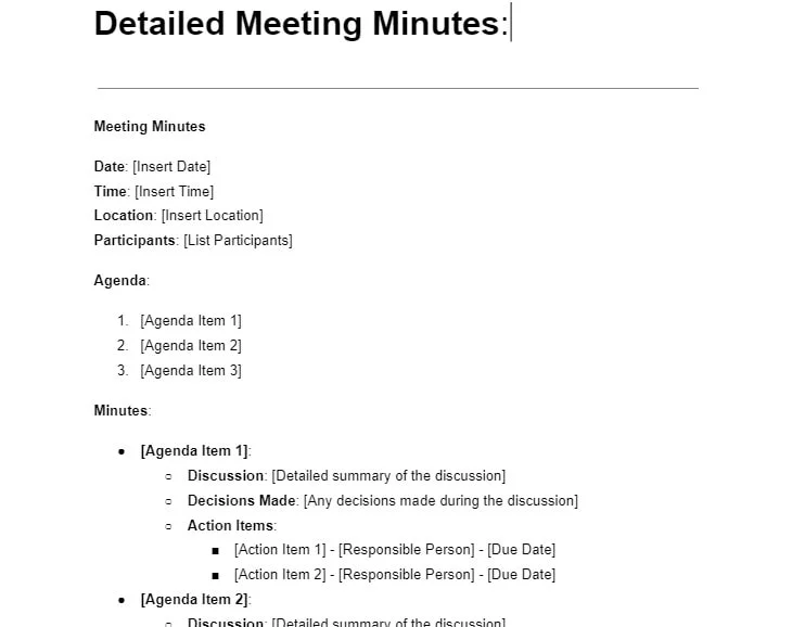 Detailed meeting minutes Google Meet template