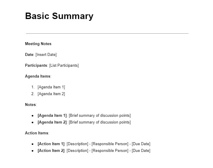 Basic summary Google Meet notes template