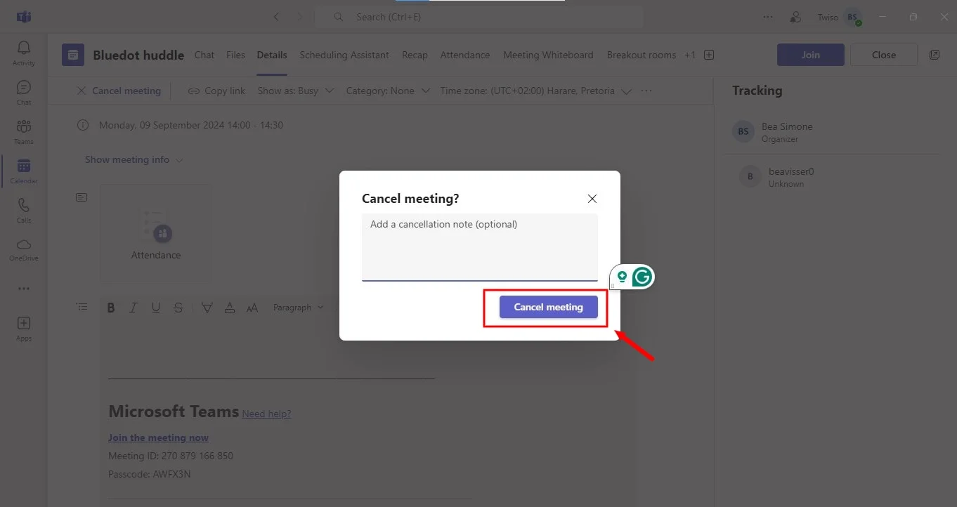 cancel a meeting in Microsoft Teams