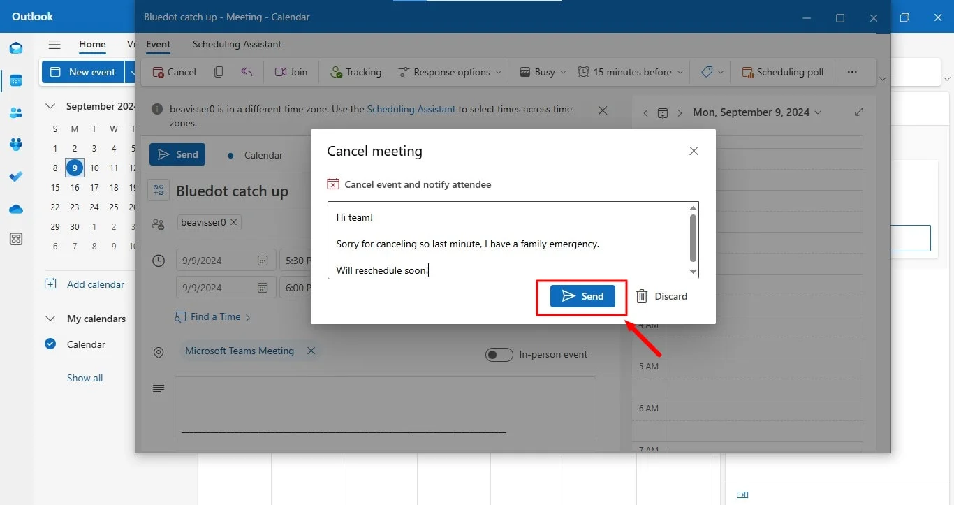 Canceling meeting invite in Outlook