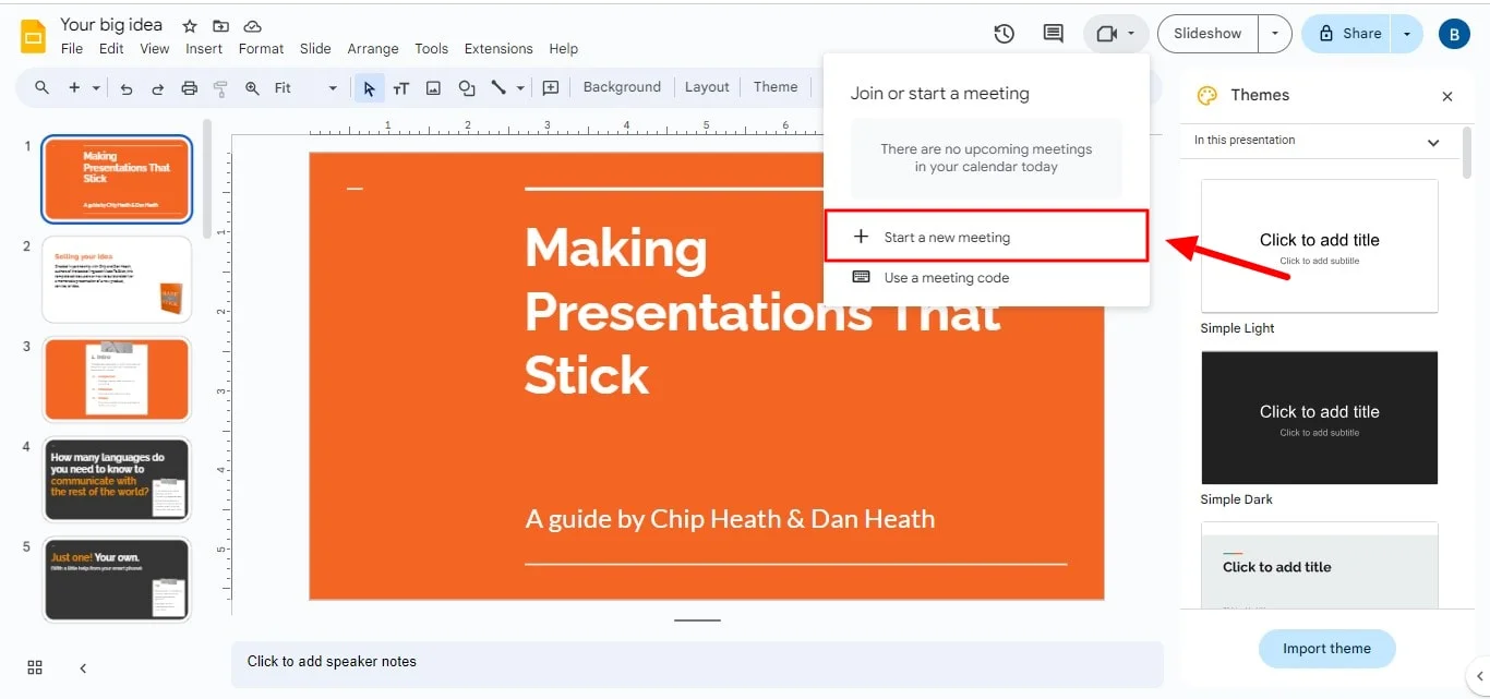 How to present slides in Google Meet