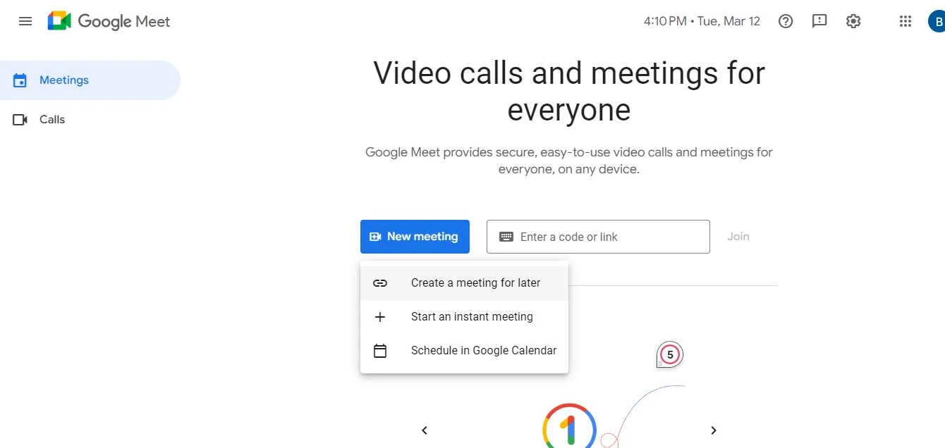 Join or start a Google Meet meeting