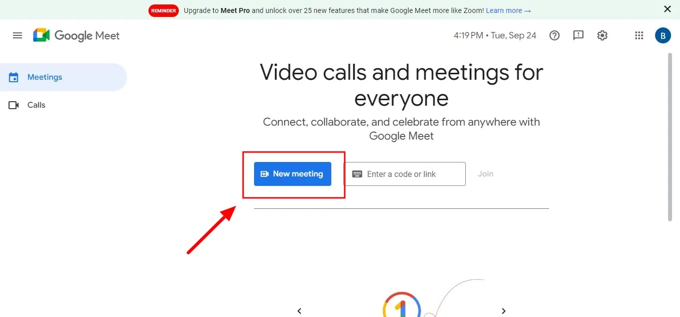 new Google Meet meeting
